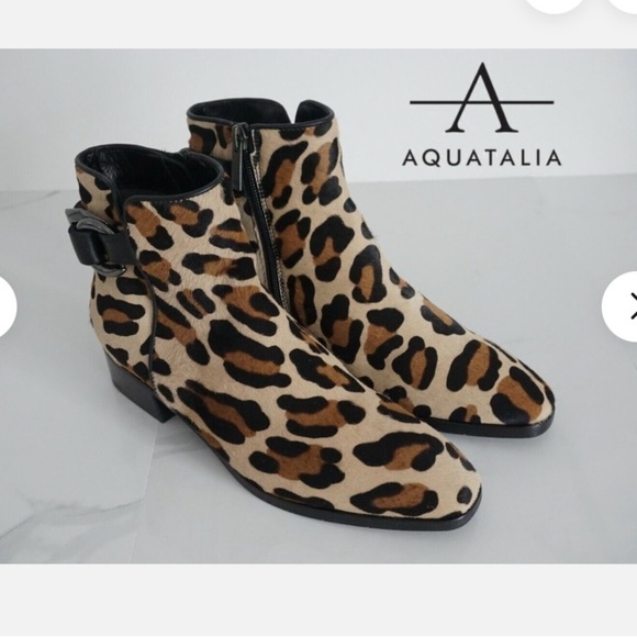 NIB Aquatalia Boots Faria Leopard Ankle Boots Size 8.5M, Zipper,Weatherproof - Picture 1 of 9